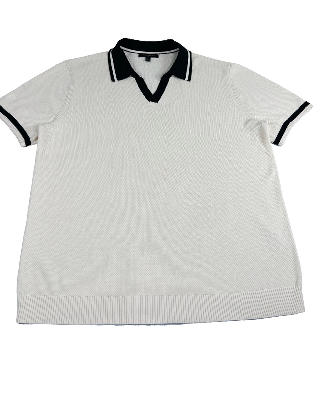 Banana Republic Knit Polo Shirt L Cream Preppy Textured Cotton Short Sleeve Men
